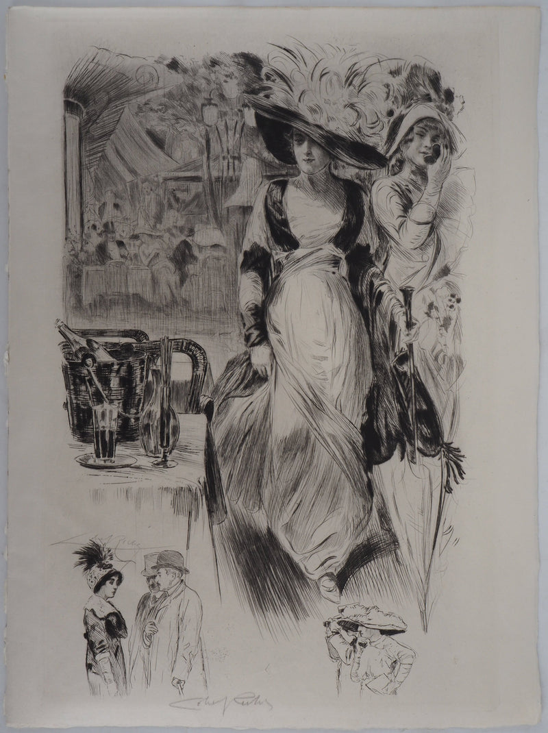 Alméry LOBEL-RICHE : La sortie élégante, Gravure originale signée
