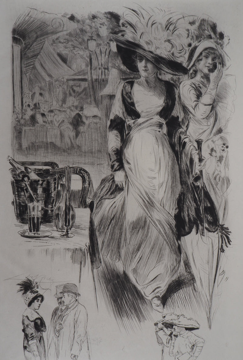 Alméry LOBEL-RICHE : La sortie élégante, Gravure originale signée
