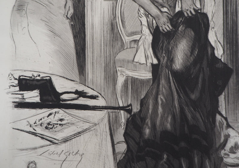 Alméry LOBEL-RICHE : À demi nue, Gravure originale signée