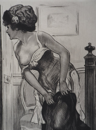 Alméry LOBEL-RICHE : À demi nue, Gravure originale signée