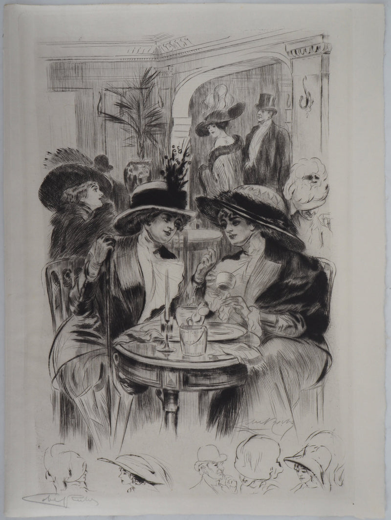 Alméry LOBEL-RICHE : La discussion secrète, Gravure originale signée