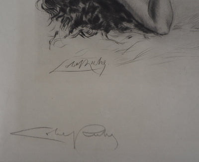 Alméry LOBEL-RICHE : Nue contre le lit, Gravure originale signée