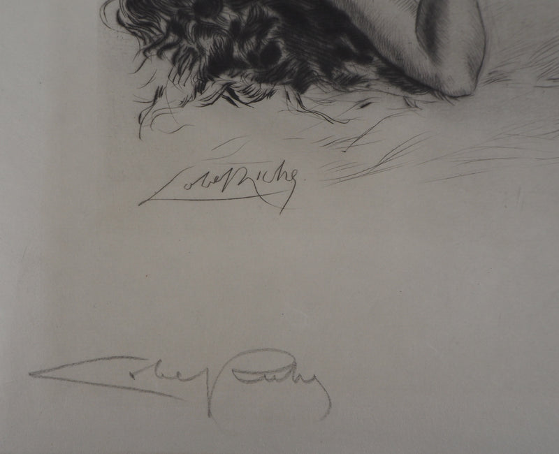 Alméry LOBEL-RICHE : Nue contre le lit, Gravure originale signée