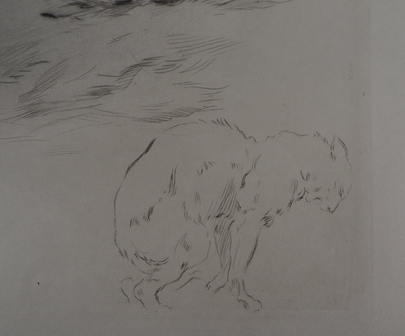 Alméry LOBEL-RICHE : Nue contre le lit, Gravure originale signée