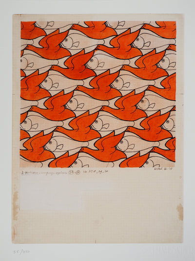 ESCHER M.C. : Oiseaux et poissons, oeuvre originale (vue générale) - Crédit photo : Galerie Art.Paris