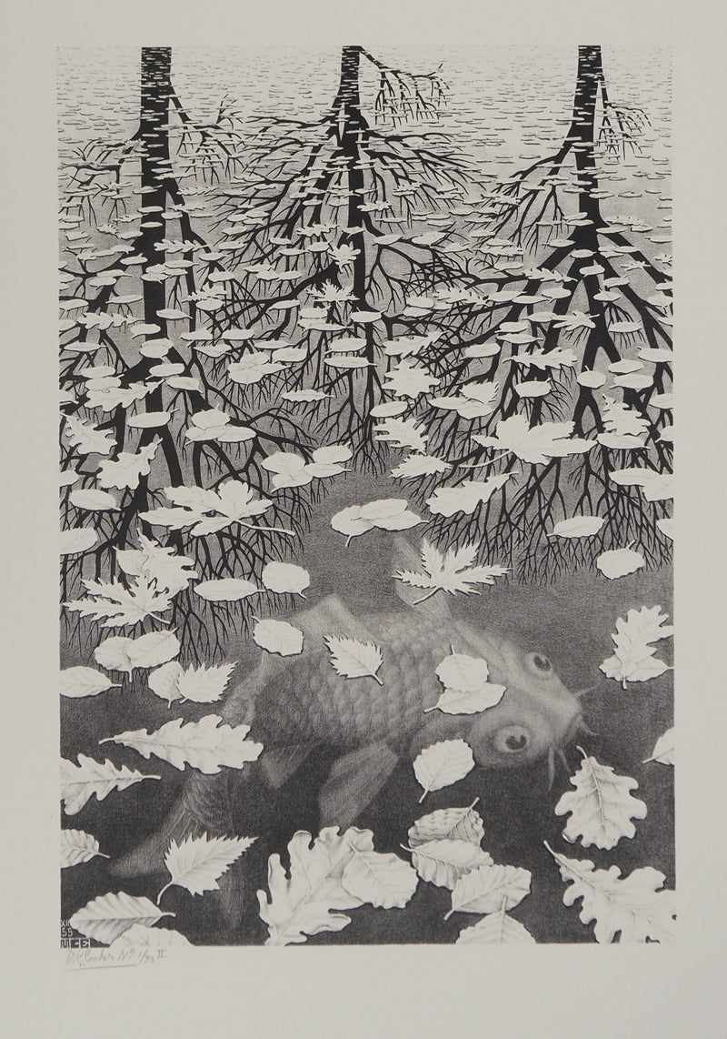 ESCHER M.C. : Automne et carpe, oeuvre originale (photo de détail 2) - Crédit photo : Galerie Art.Paris