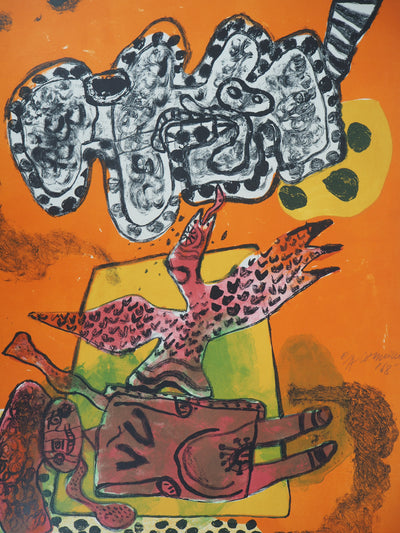 Guillaume CORNEILLE : L'enfant et l'oiseau, Lithographie originale (photo de détail 3) - Crédit photo : Galerie Art.Paris