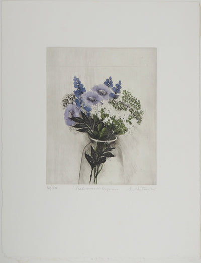 Annapia ANTONINI : Bouquet de fleurs, Gravure originale (vue générale) - Crédit photo : Galerie Art.Paris