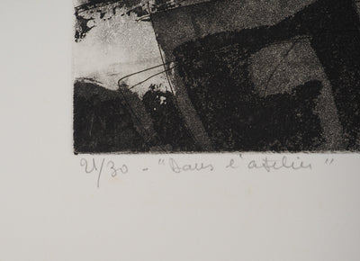 Jacques HALLEZ : Dans l'atelier, Gravure originale (photo de détail 6) - Crédit photo : Galerie Art.Paris