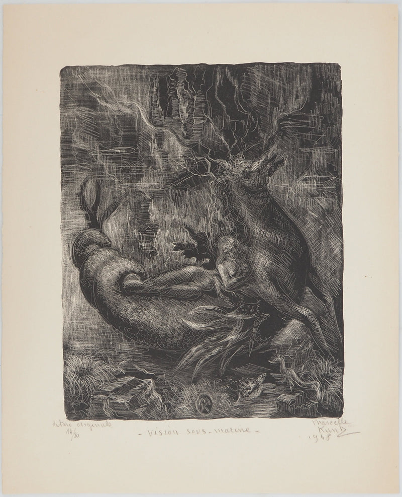 Marcelle KUNTZ : Vision sous-marine, Lithographie originale (vue générale) - Crédit photo : Galerie Art.Paris