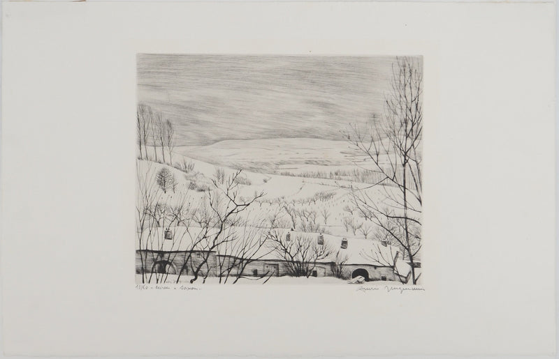 André JACQUEMIN : Hiver à Saxon, Gravure originale (vue générale) - Crédit photo : Galerie Art.Paris