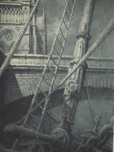 Jean-Michel MATHIEUX-MARIE : Le Petit Pont, Notre-Dame de Paris, Gravure originale (photo de détail 5) - Crédit photo : Galerie Art.Paris