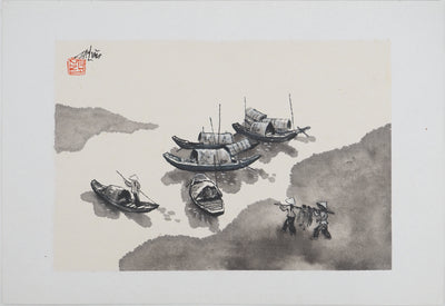 André JACQUEMIN : Village de pêcheurs, Dessin original (vue générale) - Crédit photo : Galerie Art.Paris