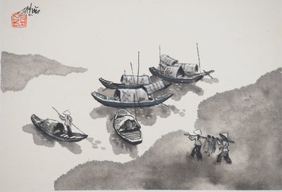 André JACQUEMIN : Village de pêcheurs, Dessin original (photo de détail 3) - Crédit photo : Galerie Art.Paris
