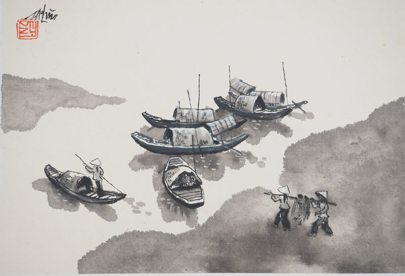 André JACQUEMIN : Village de pêcheurs, Dessin original (photo de détail 3) - Crédit photo : Galerie Art.Paris