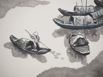 André JACQUEMIN : Village de pêcheurs, Dessin original (photo de détail 4) - Crédit photo : Galerie Art.Paris
