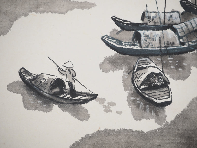 André JACQUEMIN : Village de pêcheurs, Dessin original (photo de détail 4) - Crédit photo : Galerie Art.Paris