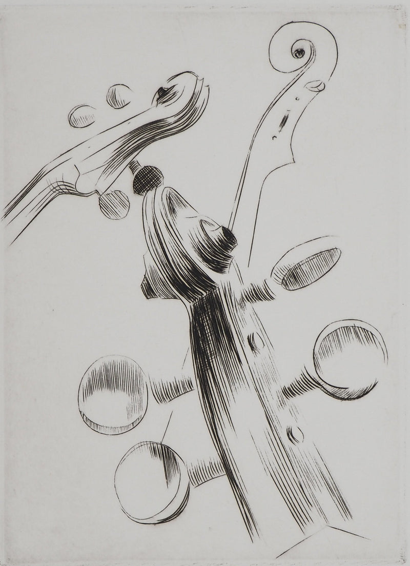 Michel RONCEREL : Six têtes de violon, Gravure originale (photo de détail 4) - Crédit photo : Galerie Art.Paris