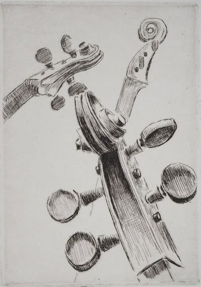 Michel RONCEREL : Six têtes de violon, Gravure originale (photo de détail 5) - Crédit photo : Galerie Art.Paris