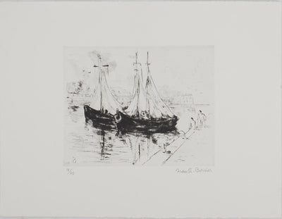 Jean-Eugène BERSIER : Bateaux sur le port, Gravure originale (vue générale) - Crédit photo : Galerie Art.Paris