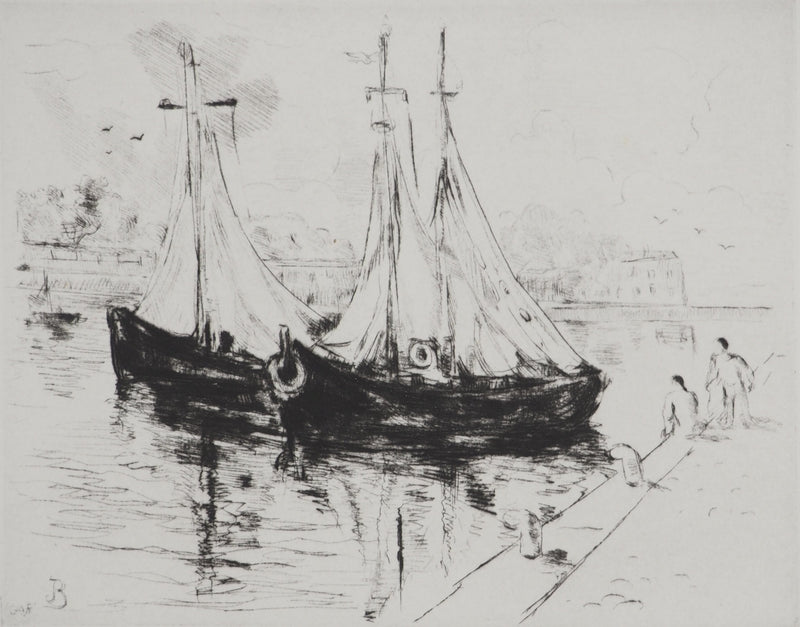 Jean-Eugène BERSIER : Bateaux sur le port, Gravure originale (photo de détail 3) - Crédit photo : Galerie Art.Paris