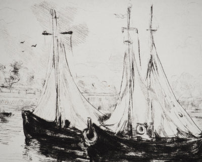 Jean-Eugène BERSIER : Bateaux sur le port, Gravure originale (photo de détail 5) - Crédit photo : Galerie Art.Paris