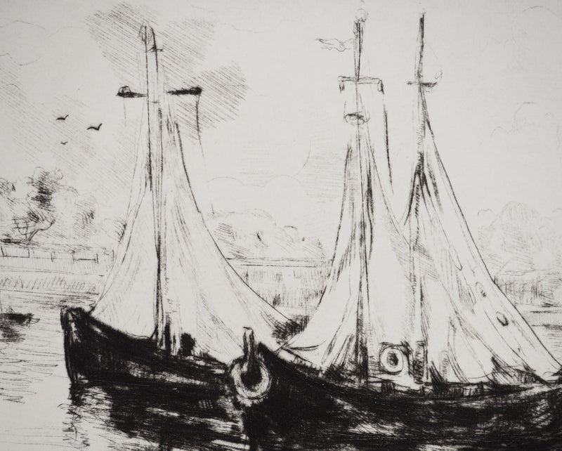 Jean-Eugène BERSIER : Bateaux sur le port, Gravure originale (photo de détail 5) - Crédit photo : Galerie Art.Paris
