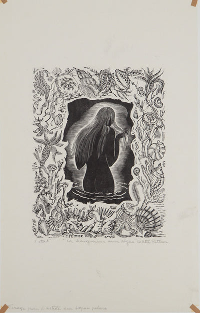 Colette PETTIER : La baigneuse aux algues, Lithographie originale (vue générale) - Crédit photo : Galerie Art.Paris