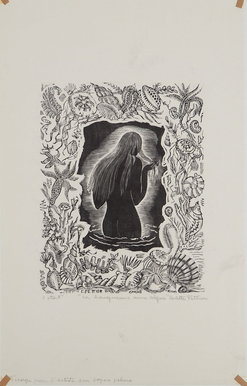 Colette PETTIER : La baigneuse aux algues, Lithographie originale (vue générale) - Crédit photo : Galerie Art.Paris