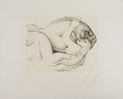 Gunter GRASS : La femme et le poisson, Gravure originale (vue générale) - Crédit photo : Galerie Art.Paris