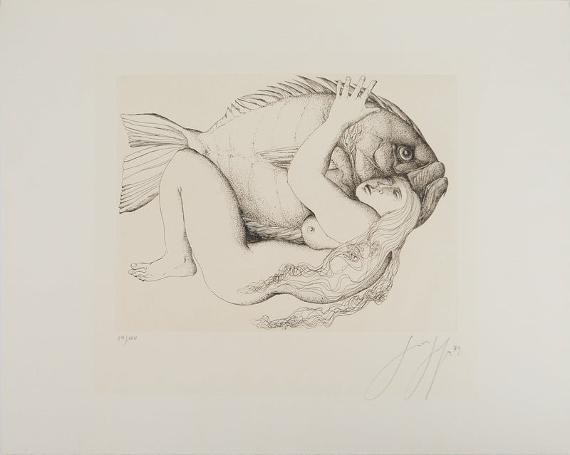 Gunter GRASS : La femme et le poisson, Gravure originale (vue générale) - Crédit photo : Galerie Art.Paris