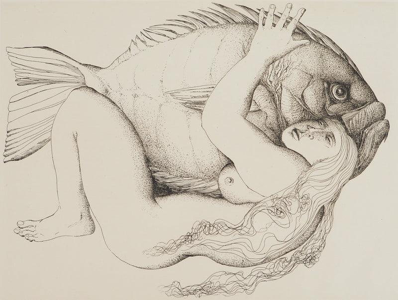 Gunter GRASS : La femme et le poisson, Gravure originale (photo de détail 3) - Crédit photo : Galerie Art.Paris