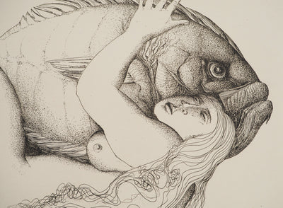 Gunter GRASS : La femme et le poisson, Gravure originale (photo de détail 4) - Crédit photo : Galerie Art.Paris
