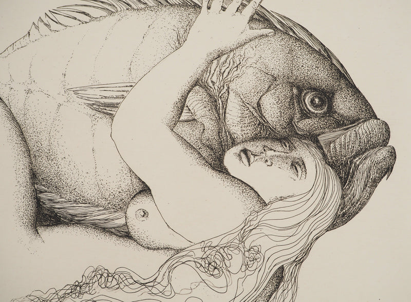 Gunter GRASS : La femme et le poisson, Gravure originale (photo de détail 4) - Crédit photo : Galerie Art.Paris