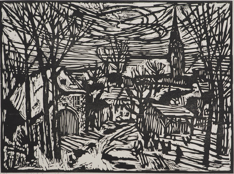 Jacques HALLEZ : Petit village français, Linogravure originale (photo de détail 3) - Crédit photo : Galerie Art.Paris