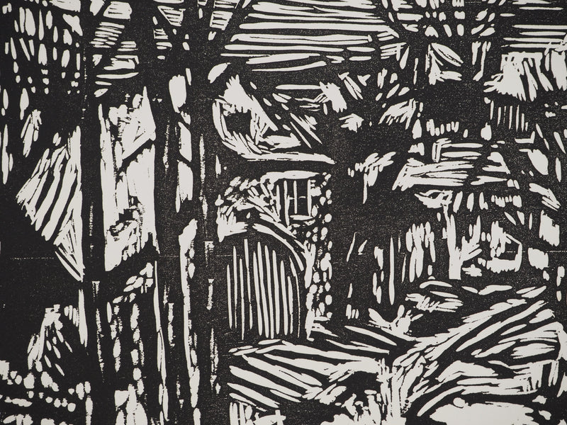 Jacques HALLEZ : Petit village français, Linogravure originale (photo de détail 4) - Crédit photo : Galerie Art.Paris