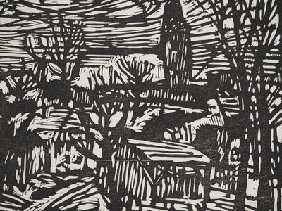 Jacques HALLEZ : Petit village français, Linogravure originale (photo de détail 5) - Crédit photo : Galerie Art.Paris