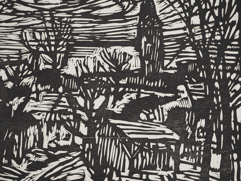 Jacques HALLEZ : Petit village français, Linogravure originale (photo de détail 5) - Crédit photo : Galerie Art.Paris