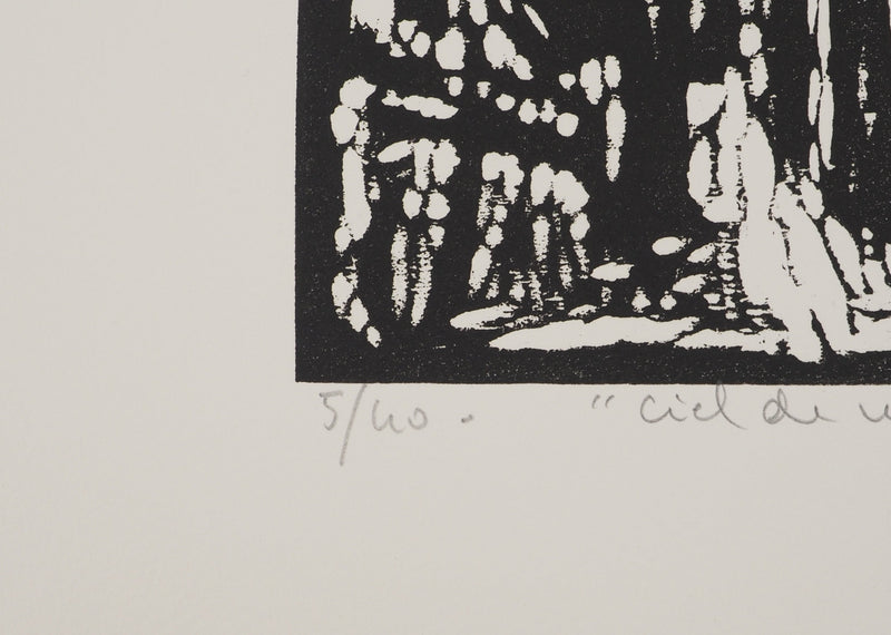 Jacques HALLEZ : Petit village français, Linogravure originale (photo de détail 7) - Crédit photo : Galerie Art.Paris