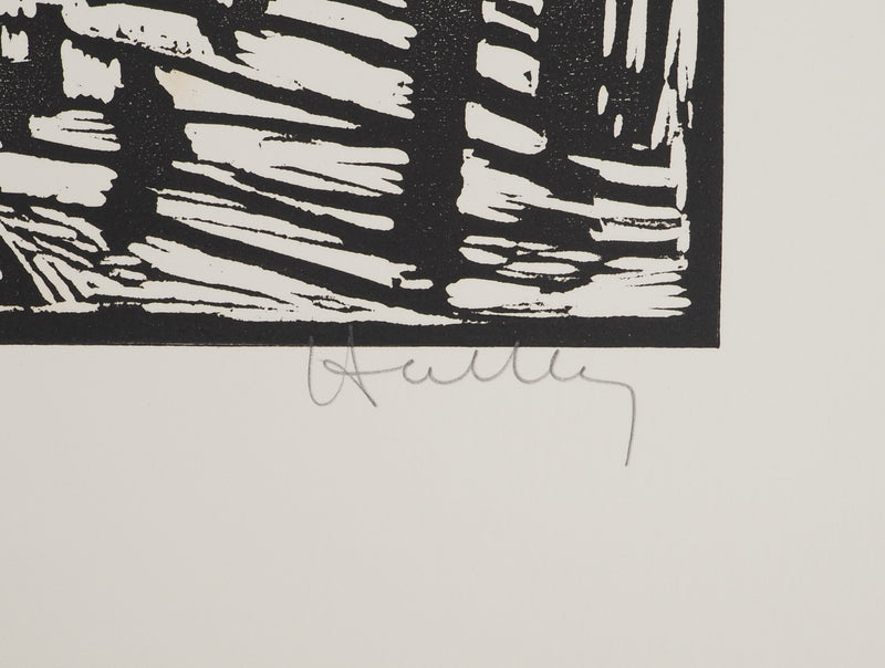 Jacques HALLEZ : Petit village français, Linogravure originale (photo de détail 2) - Crédit photo : Galerie Art.Paris