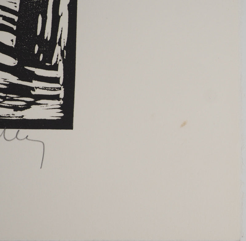 Jacques HALLEZ : Petit village français, Linogravure originale (photo de détail 8) - Crédit photo : Galerie Art.Paris