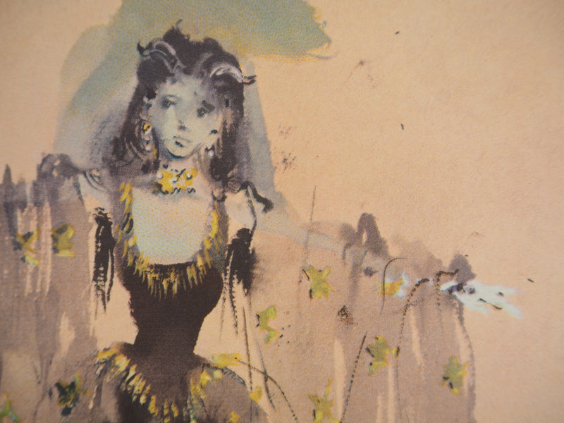 Christian BERARD : Gitane, La belle endormie, Lithographie et pochoir signée
