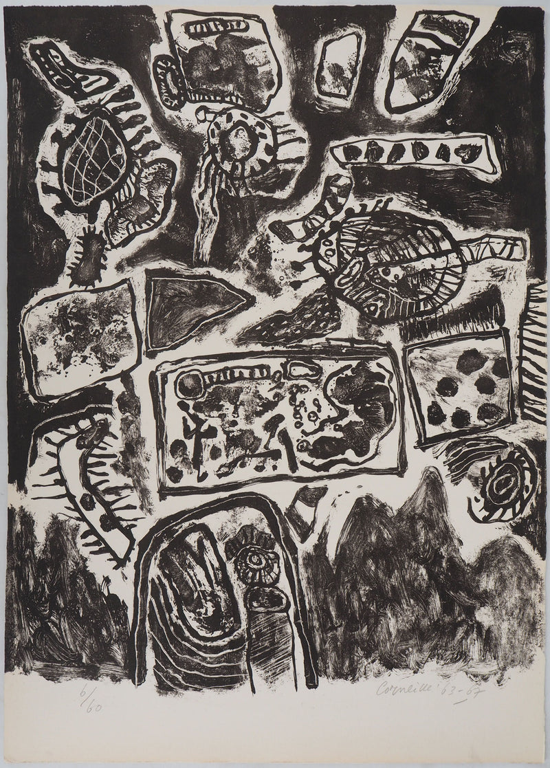 Guillaume CORNEILLE : Fonds marins, 1963/67, Lithographie originale (vue générale) - Crédit photo : Galerie Art.Paris