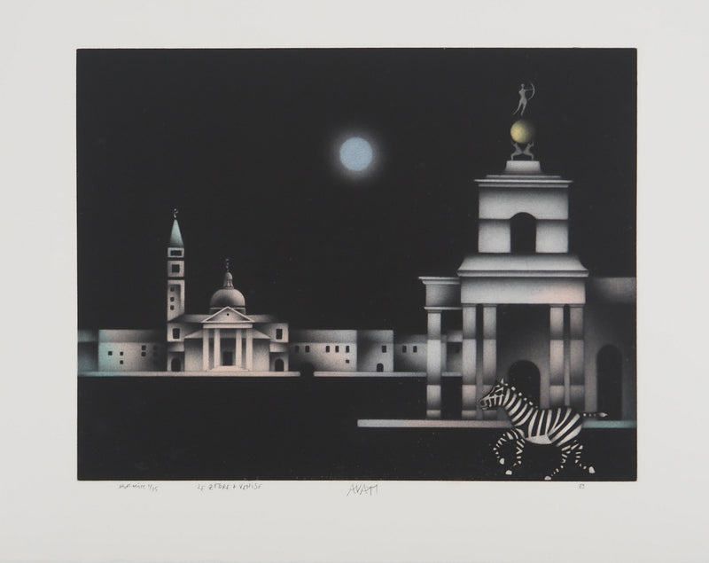 Mario AVATI : Le zèbre à Venise, Gravure originale (vue générale) - Crédit photo : Galerie Art.Paris