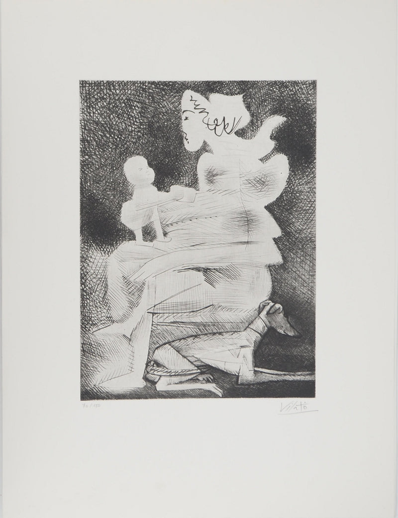 Javier VILATO : Femme et enfant, Gravure originale (vue générale) - Crédit photo : Galerie Art.Paris