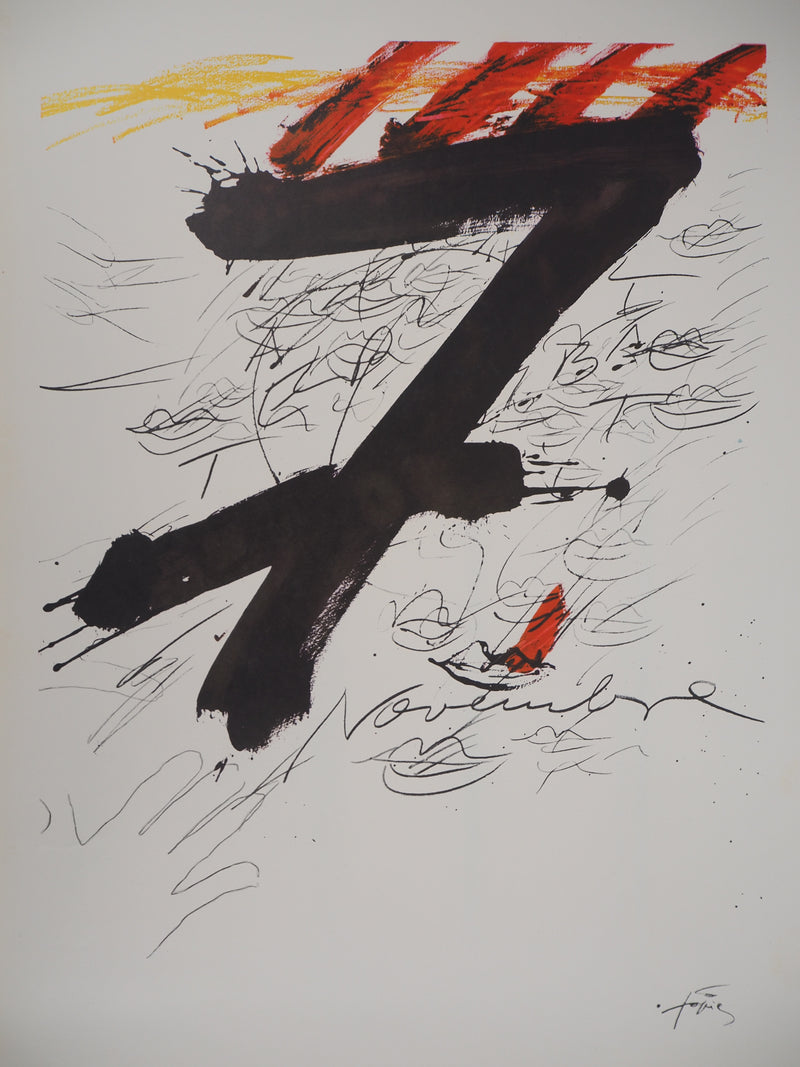 Antoni TAPIES : Catalogne : 7 Novembre, Rouge et noi, Affiche originale (photo de détail 4) - Crédit photo : Galerie Art.Paris