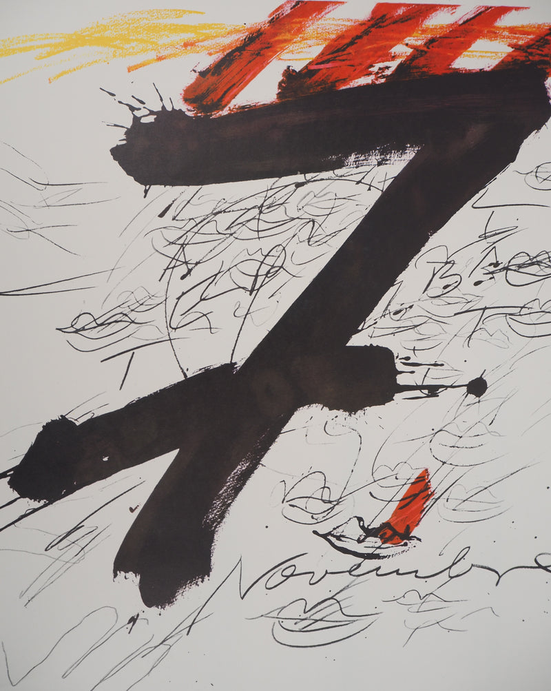 Antoni TAPIES : Catalogne : 7 Novembre, Rouge et noi, Affiche originale (photo de détail 3) - Crédit photo : Galerie Art.Paris