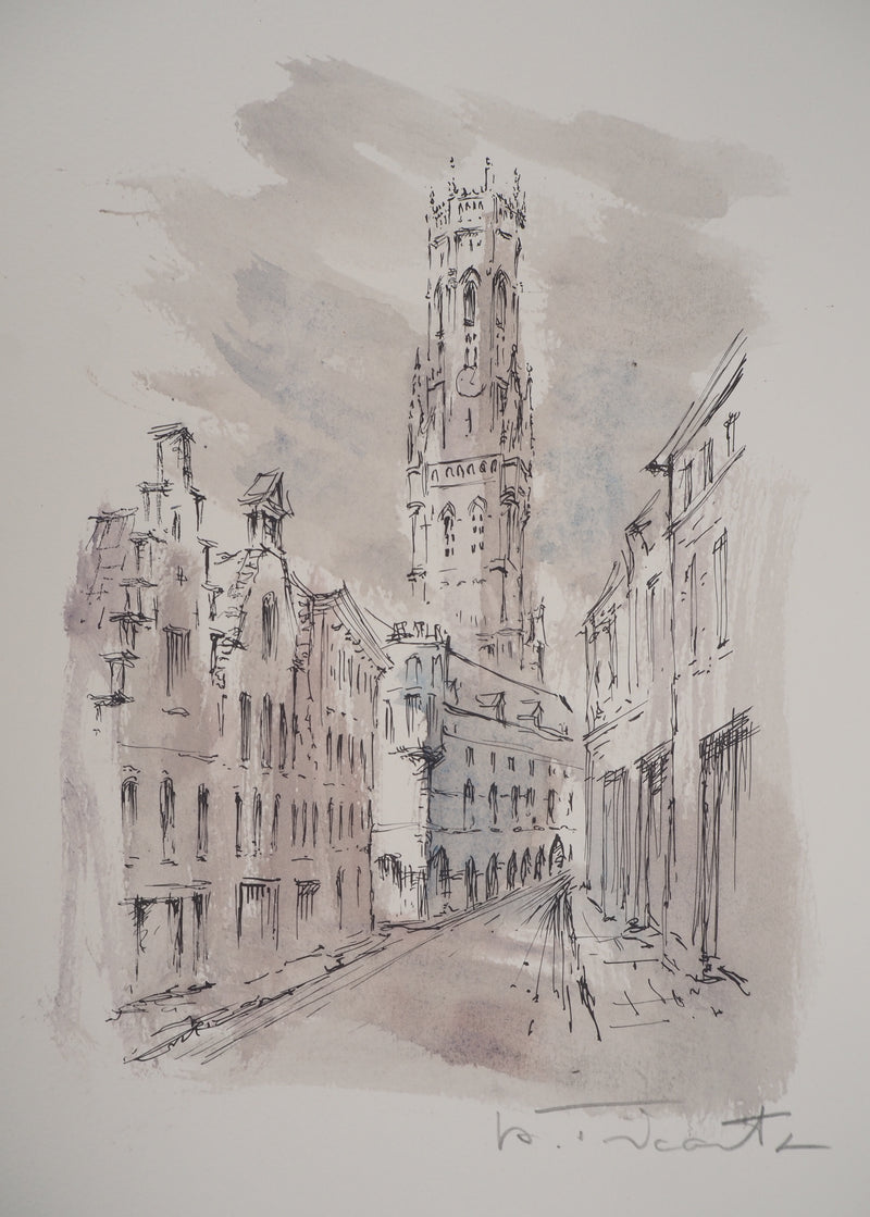 Daniel TRICART : Bruges, La Cathédrale Saint Sauveur, Lithographie originale signée