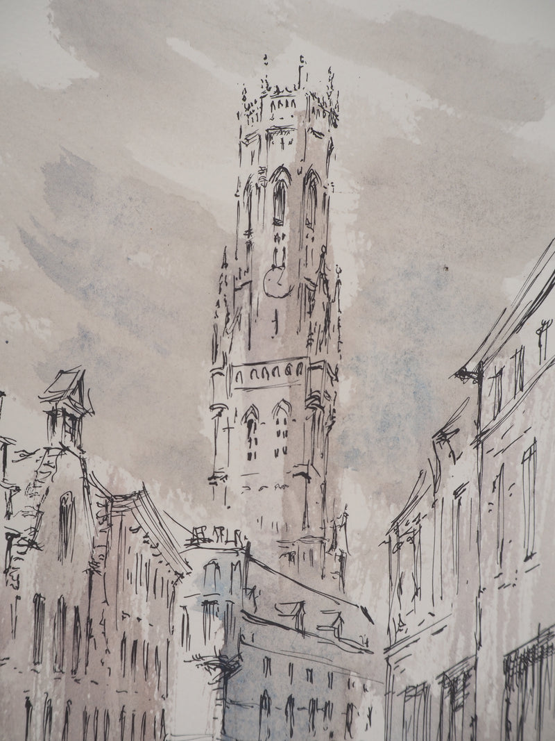 Daniel TRICART : Bruges, La Cathédrale Saint Sauveur, Lithographie originale signée