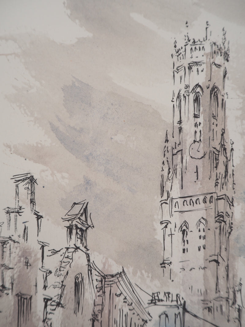 Daniel TRICART : Bruges, La Cathédrale Saint Sauveur, Lithographie originale signée